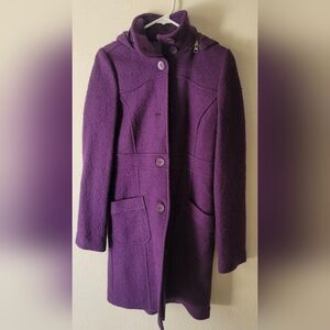 Women's Hooded Wool Blend Purple Coat